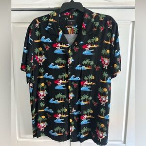 🆕 Ugly Christmas IN JULY Shirt Denim & Flower Men's LARGE Surfin' Santa